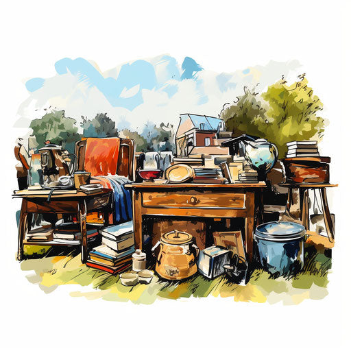 Yard sale in the style of Impressionistic Art