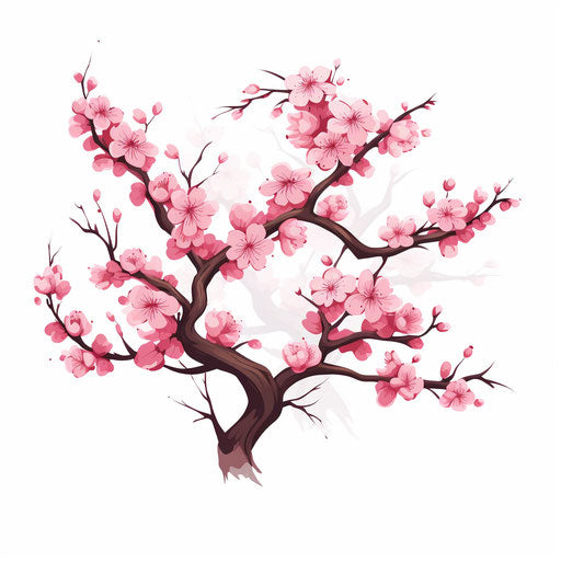 Cherry blossom illustration in a minimalist style, on white background