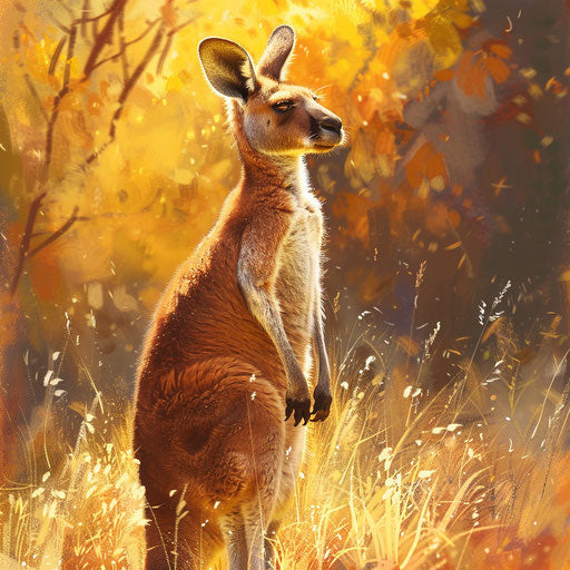Red kangaroo standing in a sunlit meadow