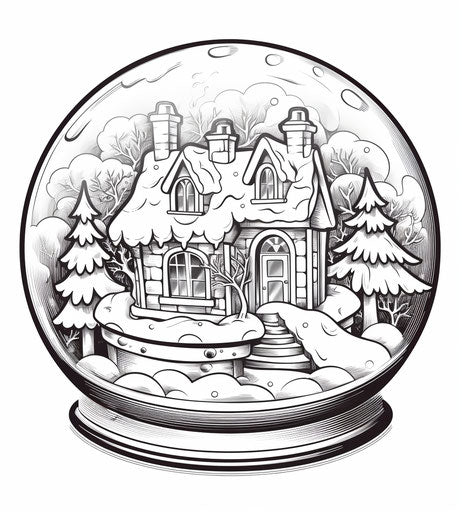 Snow globe coloring page with winter ice