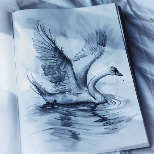 Elegant water tattoo sketch of a swan gliding over calm water