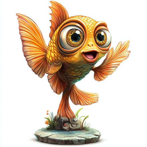 Humorous caricature of a cute fish with human characteristics