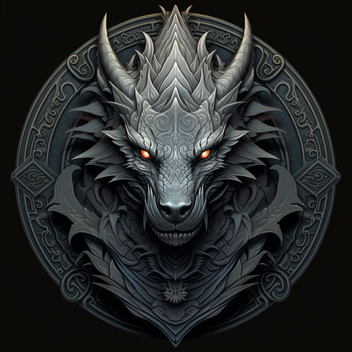 Tattoo design of a dragon on a gray background, graphic and symmetrical
