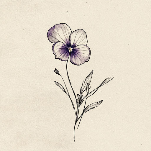 Delicate and pretty violet flower tattoo sketch