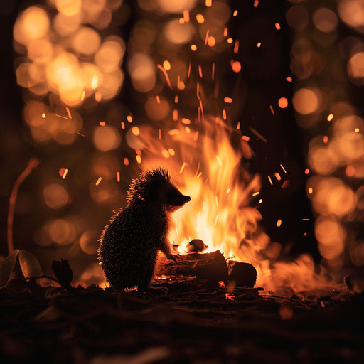 Hedgehog in the campfire glow