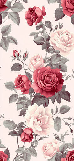 Centered pink rose pattern, romantic style, solid background