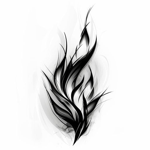 Minimalistic flame tattoo concept in black and grey