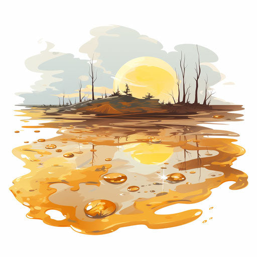 Water puddle art in oil painting style, on white background