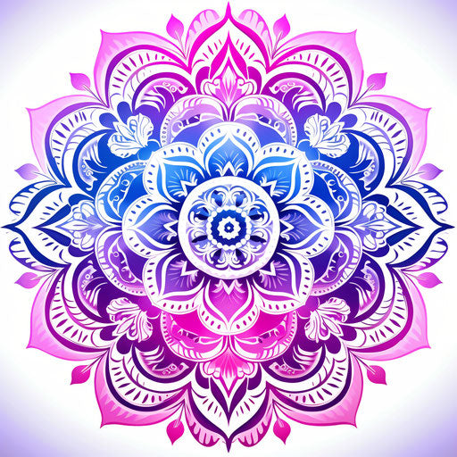 Indian mandala pattern in light magenta and blue on white