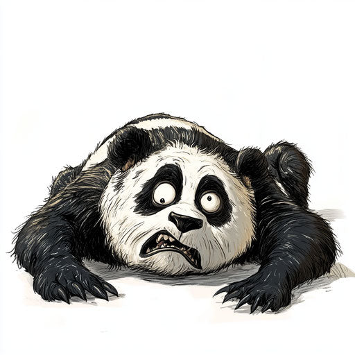 Humorous caricature of a panda with human characteristics