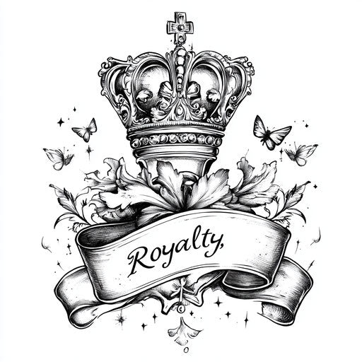 Royal tattoo with vintage scroll 'Royalty'