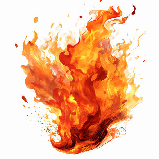 Fire clipart in the style of oil painting on white background