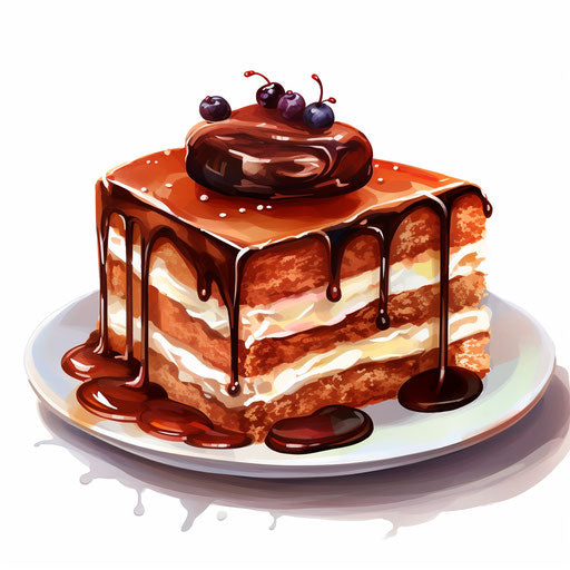 Cake artwork in Oil painting style, on white backdrop
