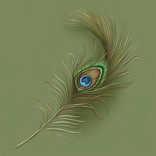 Peacock feather clipart with realistic olive background