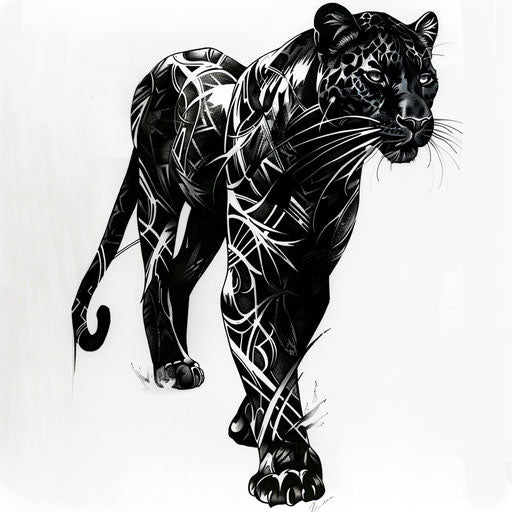 Majestic black panther tattoo design on white background