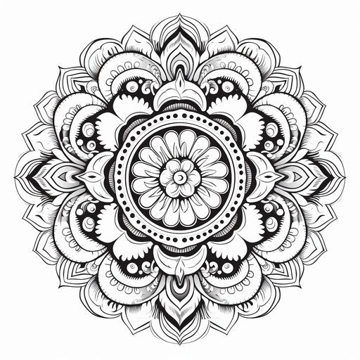 Ornate coloring page with sasukda vector mandala in yashica mat-124g style, Indian motifs