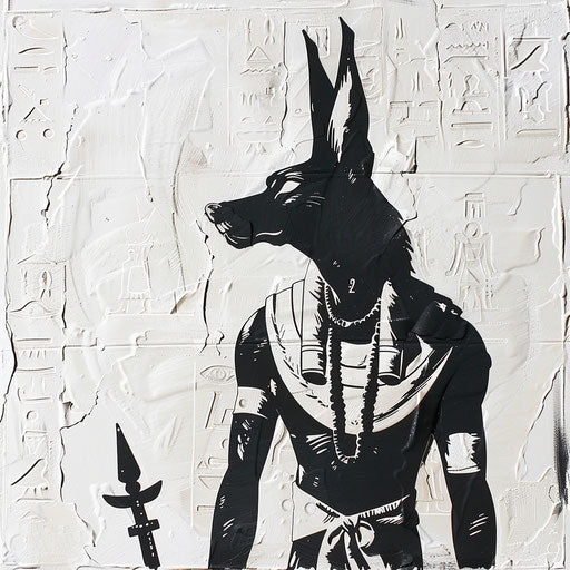 Anubis guardian in graphical print style on pure white canvas