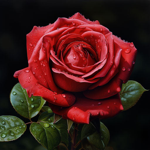 Beautiful rose with water drops in dark emerald style