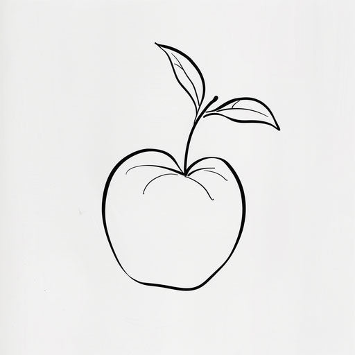 Minimalist tattoo sketch of an apple against white background, modern clipart style
