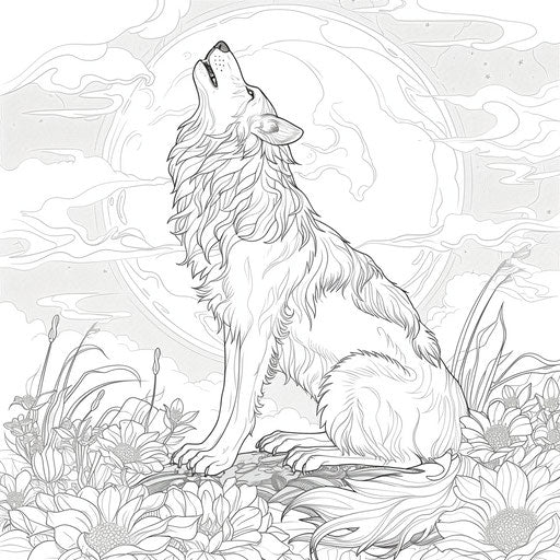 Mystical wolf howling at the moon