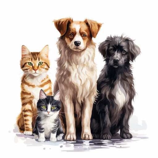 Pets clipart in the style of Oil painting, on a white background