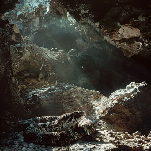 Rattlesnake in a shadowy cave