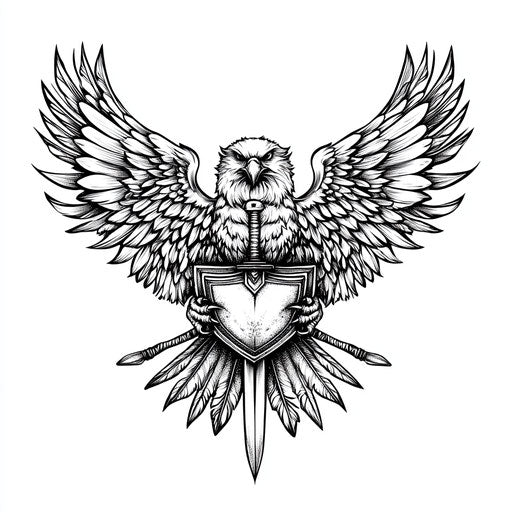 Beautiful chest tattoo flat tattoo sketch eagle clutching sword and shield