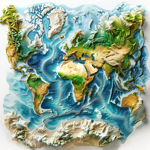 Realistic geography clipart with white background, dynamic lighting