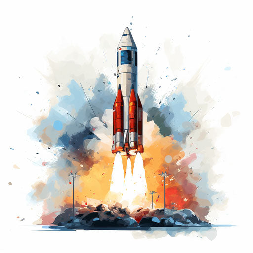 Rocket clipart in the style of oil painting, on white background