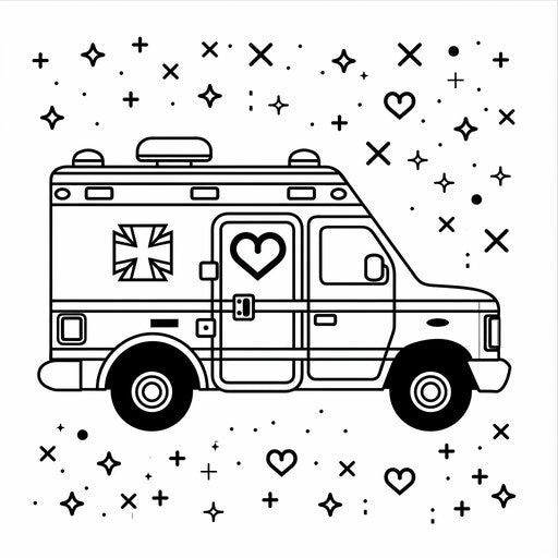 Ambulance with heart symbol, coloring page