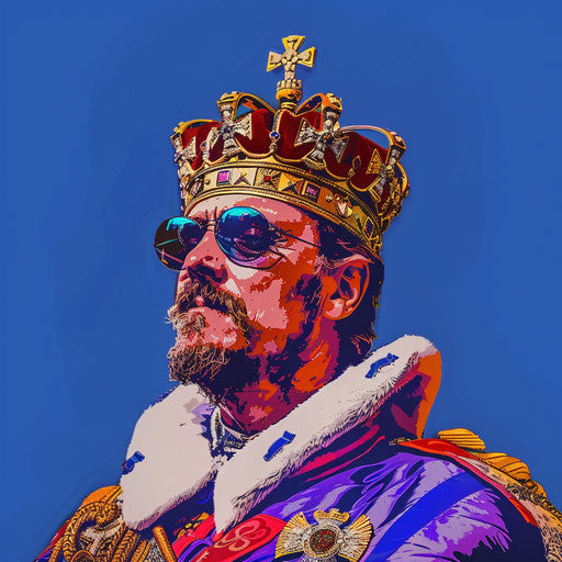 Shining king on royal blue background