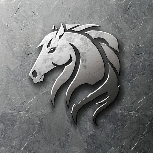 Modern horse logo with sleek typography on silver background