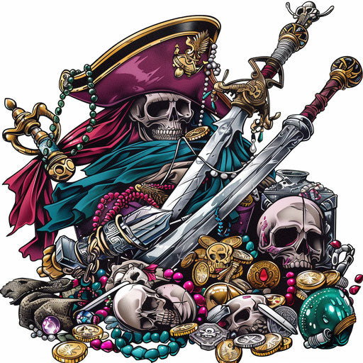 Pirate's bounty, artistic composition on white background