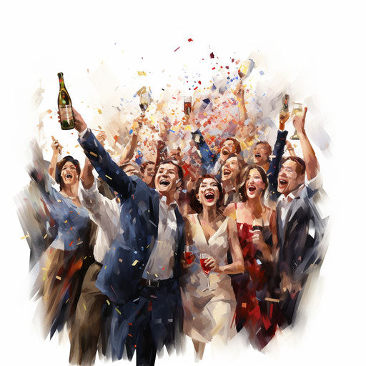 Celebration clip art in the style of oil painting on white background
