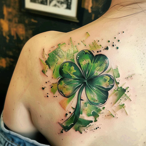 Impressionist style shamrock tattoo with broad brush strokes