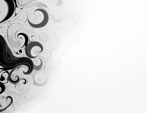 Black and white spirals on white background, generative art