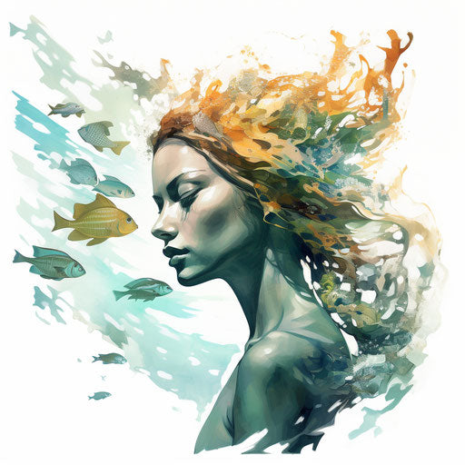 Underwater clipart in the style of Oil painting