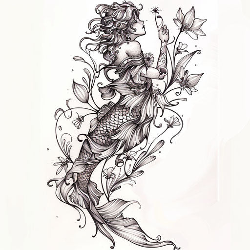 Art Nouveau inspired mermaid tattoo