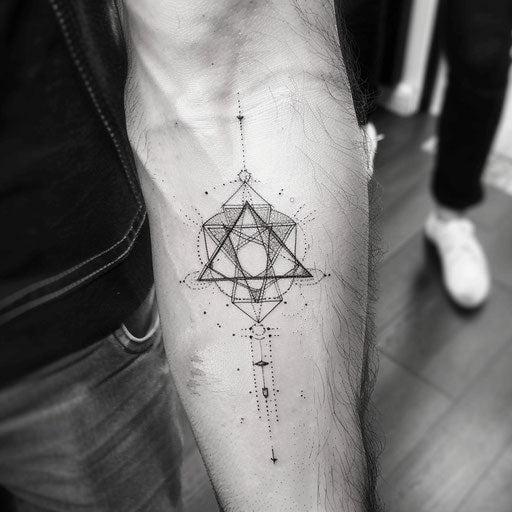 Contemporary tattoo sketch of a David symbol with a minimalist aesthetic and bold outlines