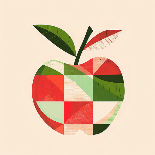 Stylized apple with simple geometric pattern in red and green