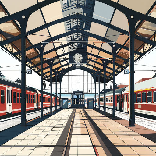 Realistic Train Station Illustration on Modern White Background