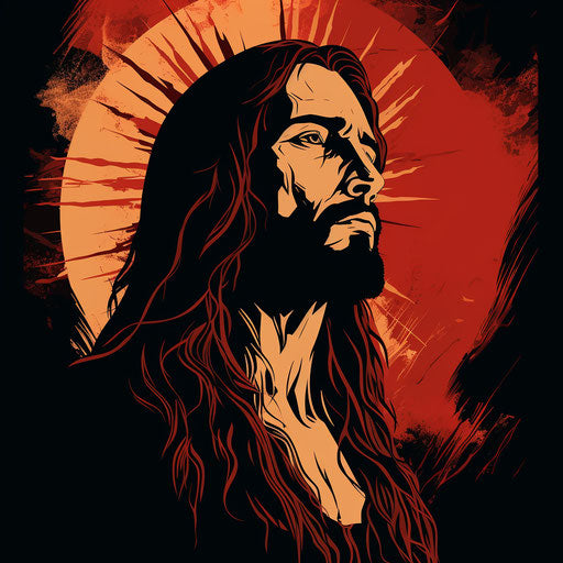 Silhouette of person Christ in wood engraving style, bold posters