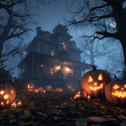 Festive and Spooky Halloween Scene with Jack-o'-Lanterns