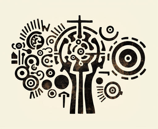 Karma symbol on white background with elongated tribal forms