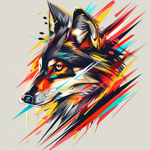 Dynamic flat tattoo sketch of a geometric wolf