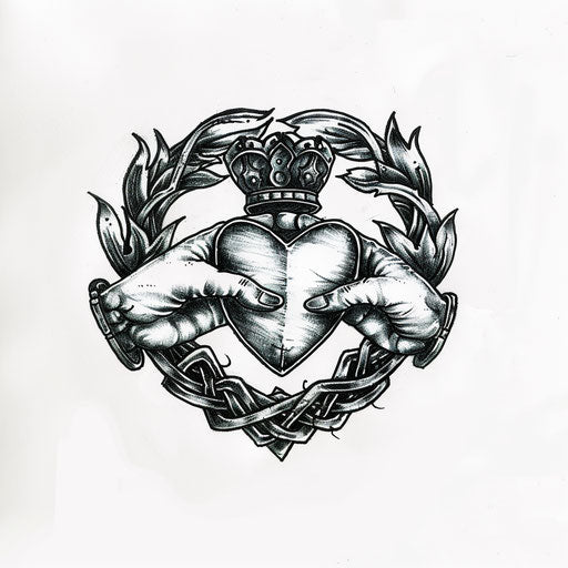 Claddagh ring tattoo design on white background