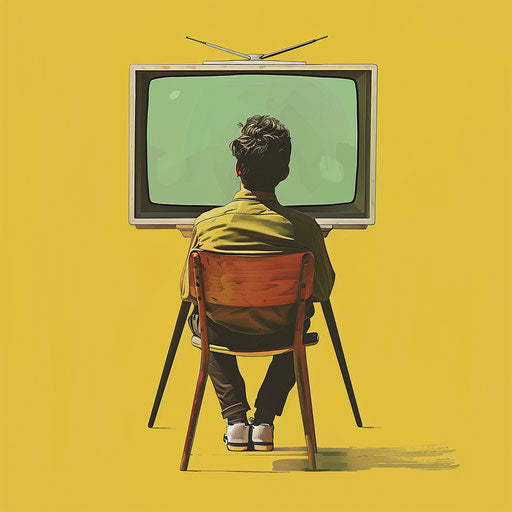 Illustration of watching TV in a photo realistic style