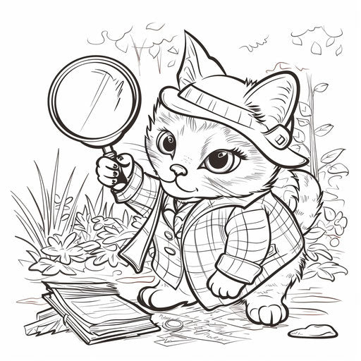The cat detective solving a mystery with a magnifying glass