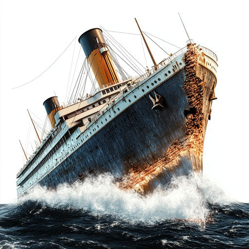 3D Titanic in photo realistic style with flat white background, isolated clipart