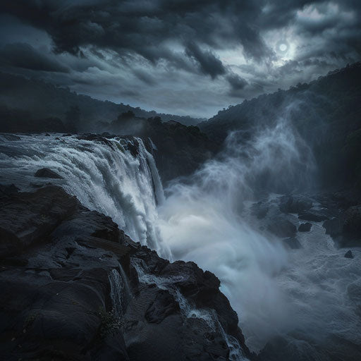 Athirapally Falls with moody atmosphere and powerful flow